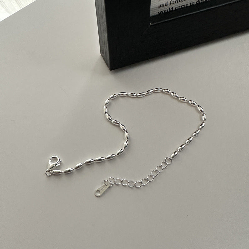 925 Sterling Silver Rice Bead Bracelet Bangle