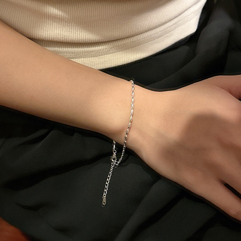 925 Sterling Silver Rice Bead Bracelet Bangle