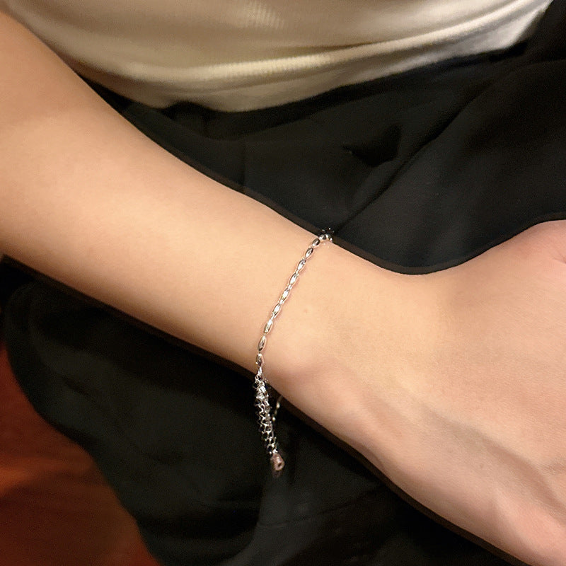 925 Sterling Silver Rice Bead Bracelet Bangle
