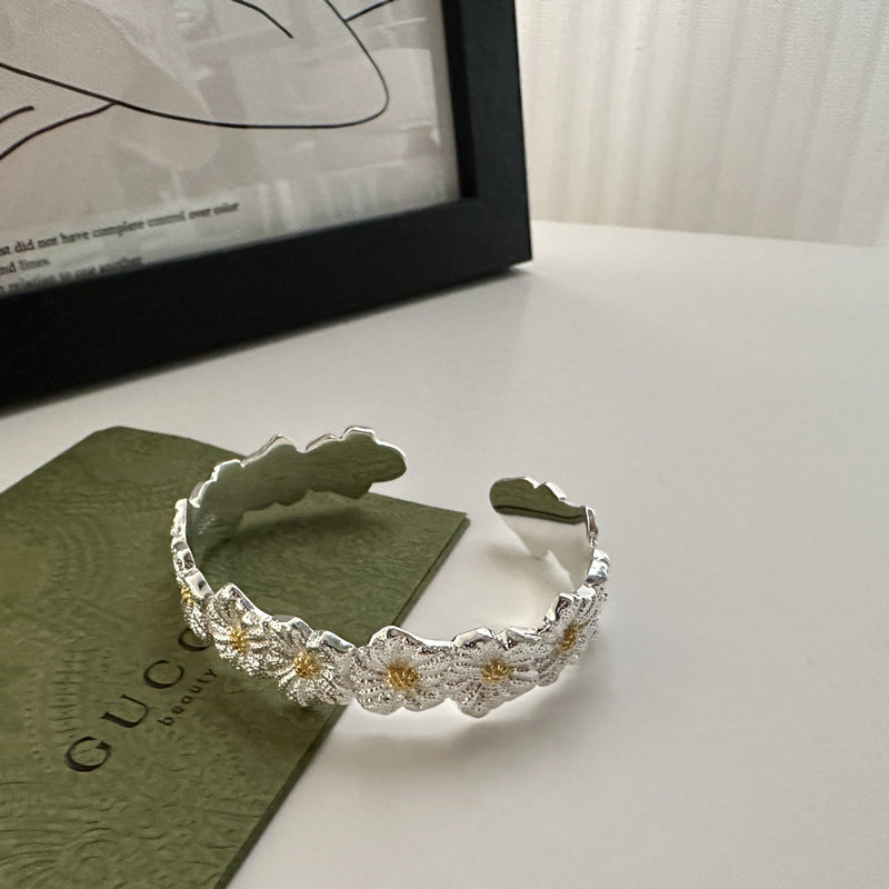 925 Sterling Silver Daisy Bracelet Bangle