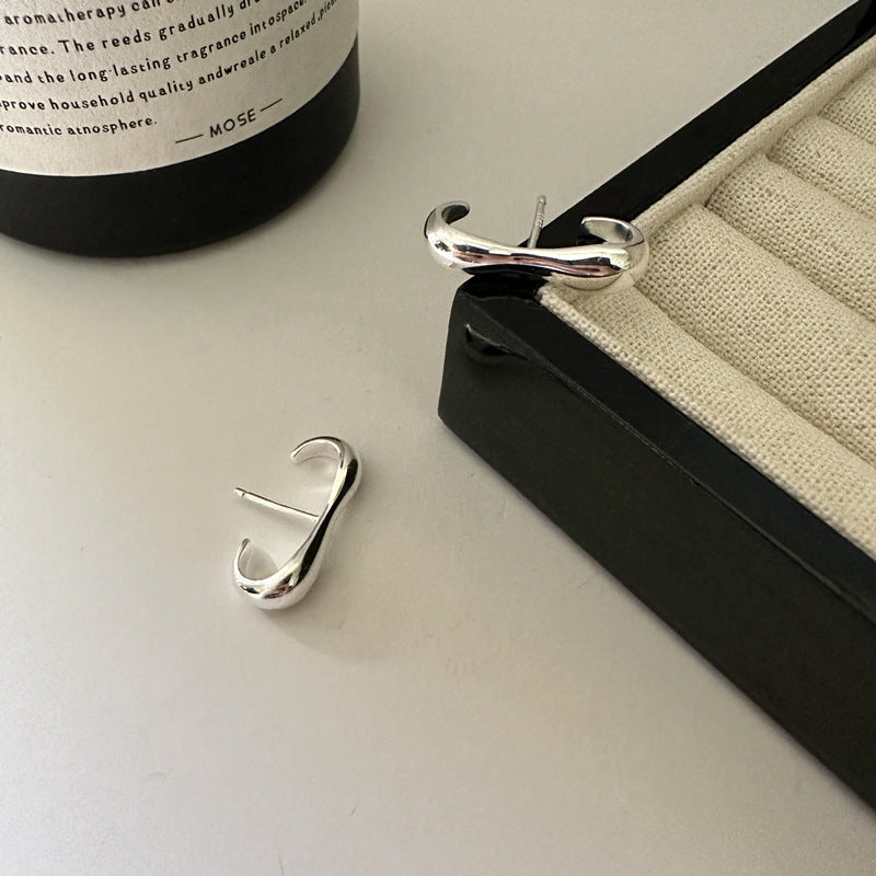 925 Sterling Silver E Shape Earring Studs
