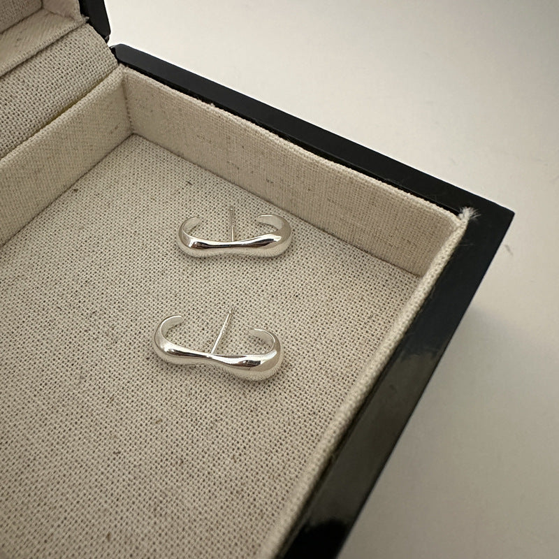 925 Sterling Silver E Shape Earring Studs