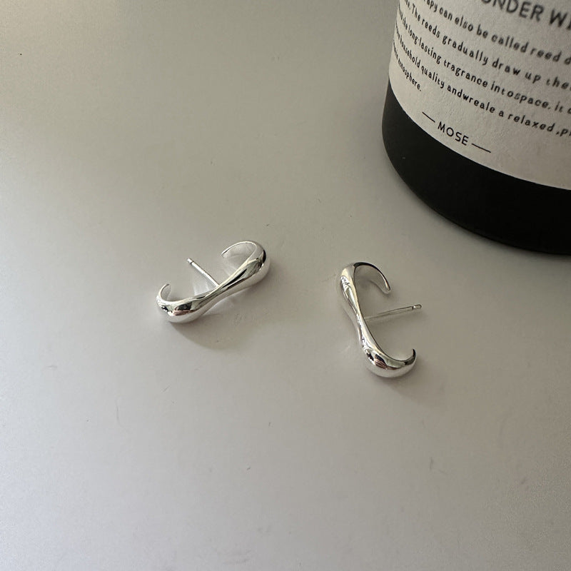 925 Sterling Silver E Shape Earring Studs