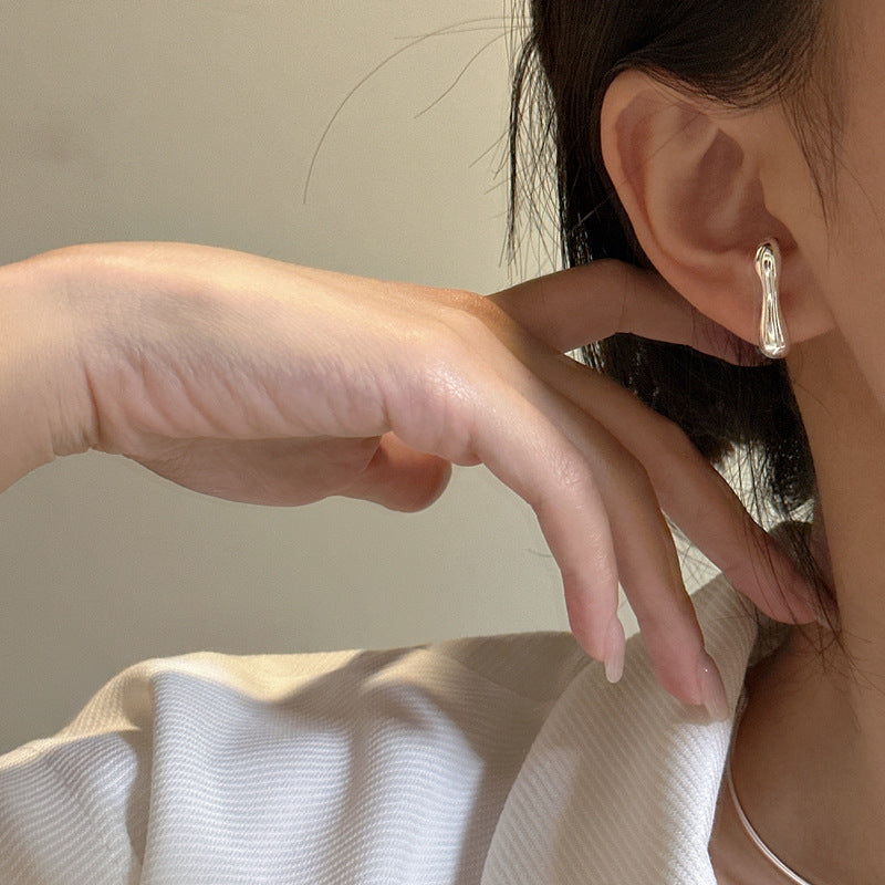 925 Sterling Silver E Shape Earring Studs