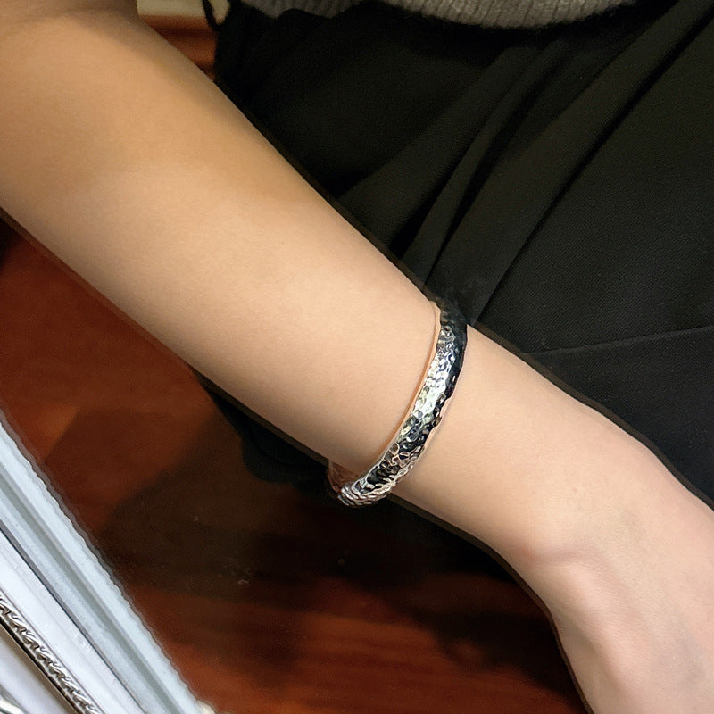 925 Sterling Silver Hammered Bracelet Bangle