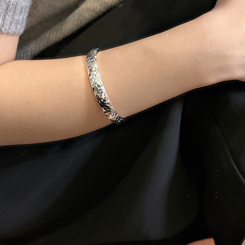 925 Sterling Silver Hammered Bracelet Bangle