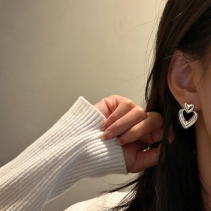 925 Sterling Silver Drop Heart Earrings