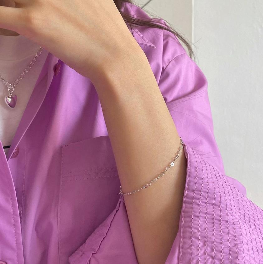 925 Sterling Silver Heart Chain Bracelet Bangle