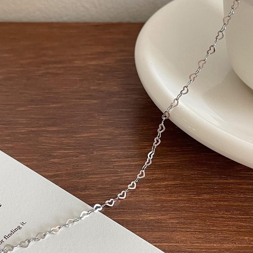 925 Sterling Silver Heart Chain Bracelet Bangle