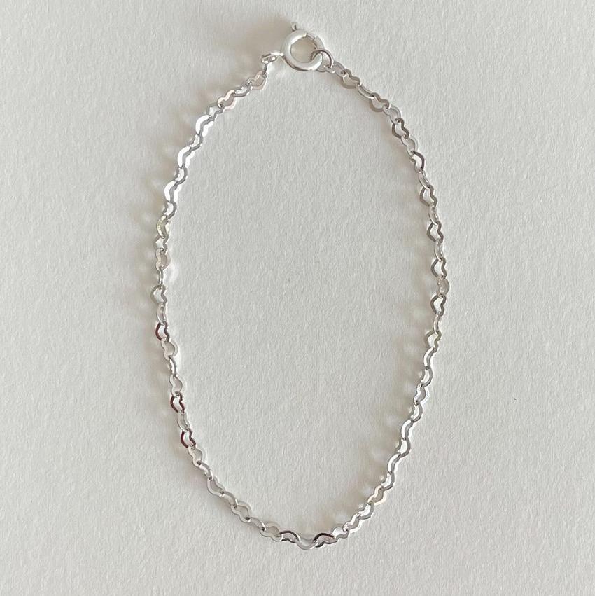 925 Sterling Silver Heart Chain Bracelet Bangle