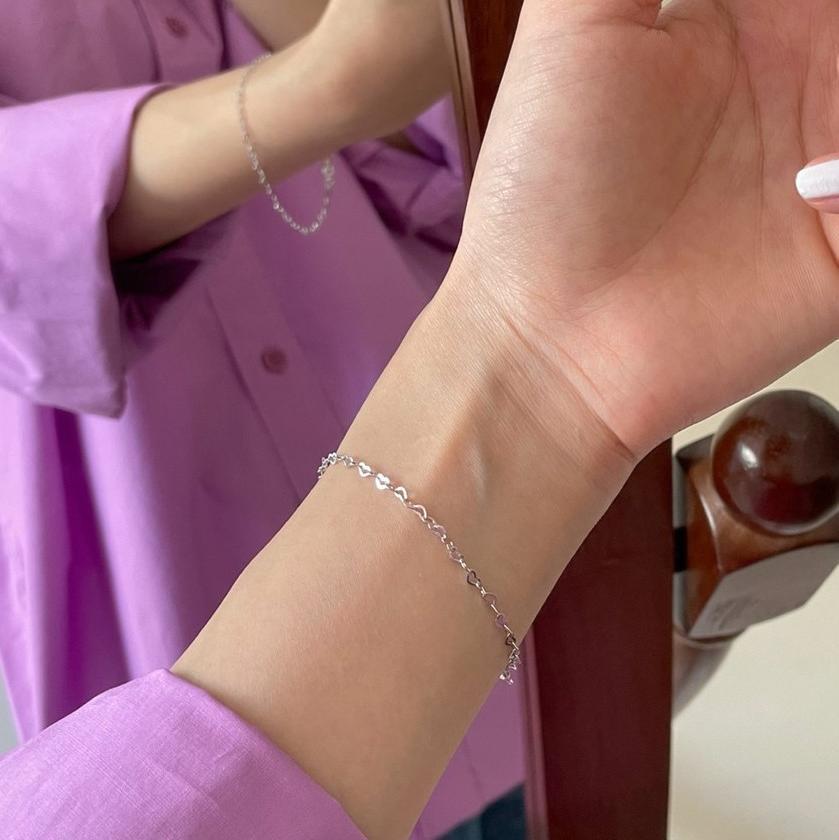 925 Sterling Silver Heart Chain Bracelet Bangle