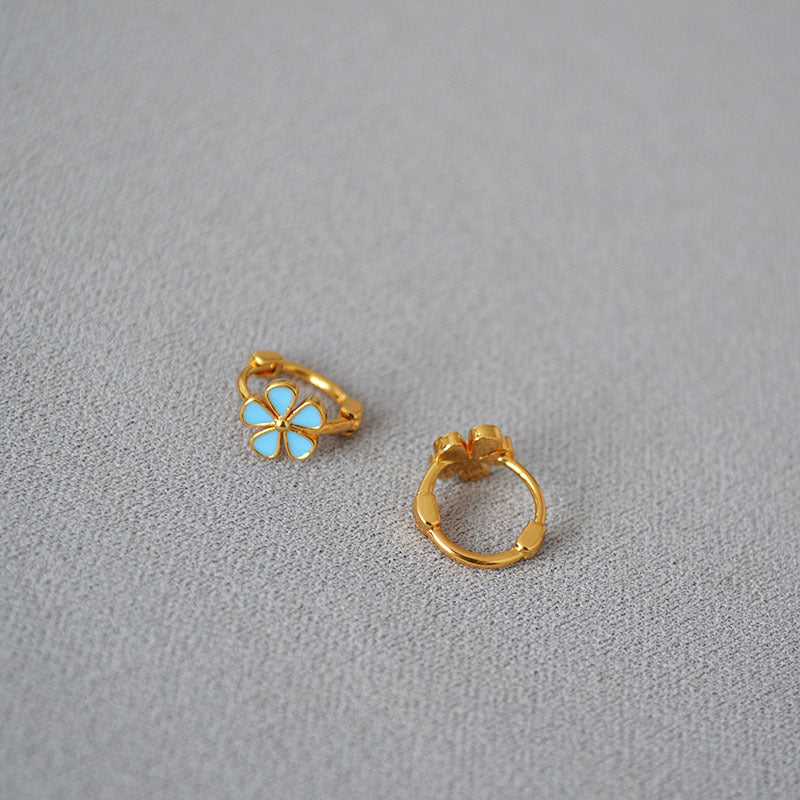 Brass Flower Enamel Earrings