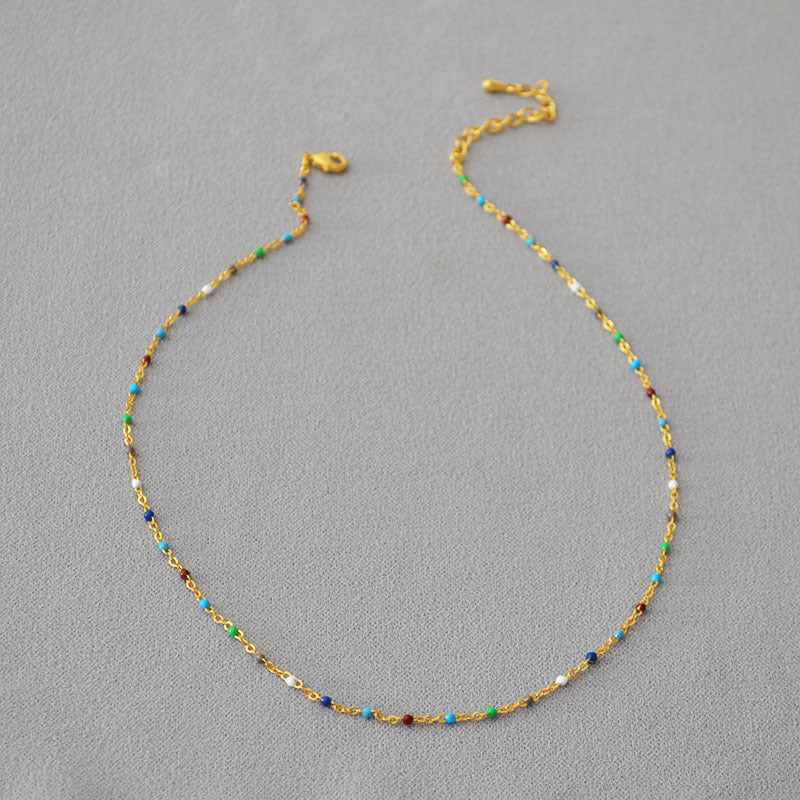 Fashion Brass Necklace With Colorful Beads