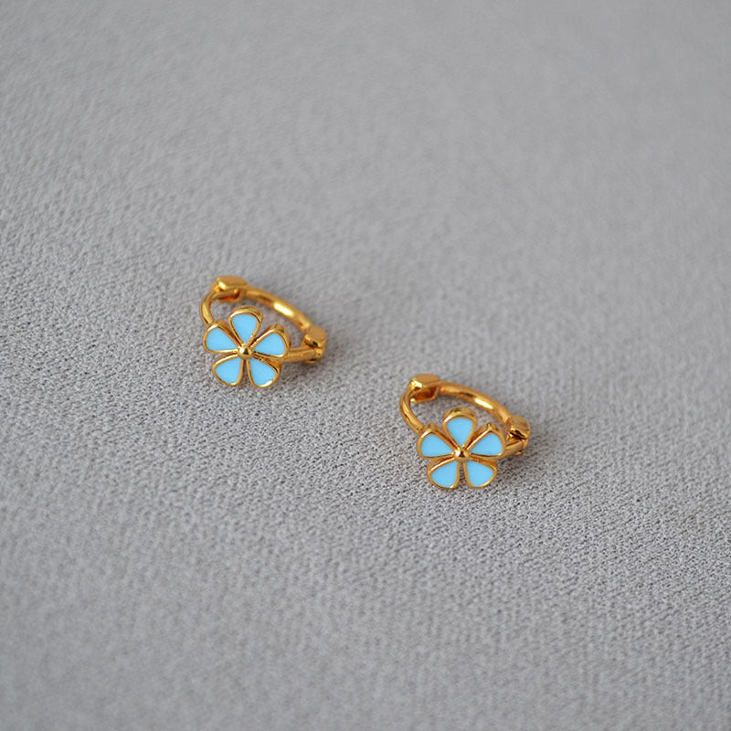 Brass Flower Enamel Earrings