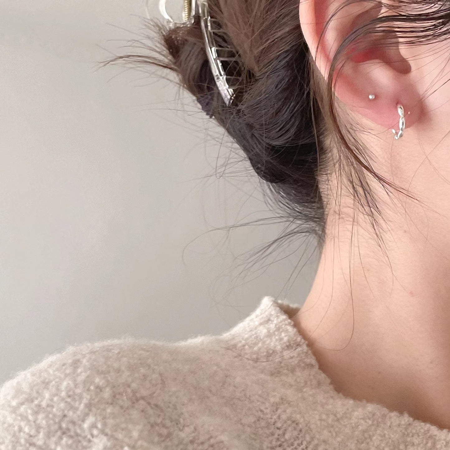 925 Sterling Silver Rice Bead Hoop Earrings