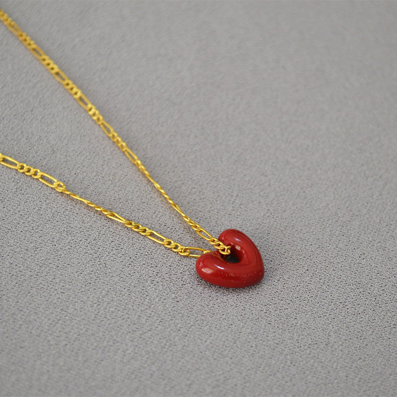 Brass Heart Pendant Figaro Chain Necklace