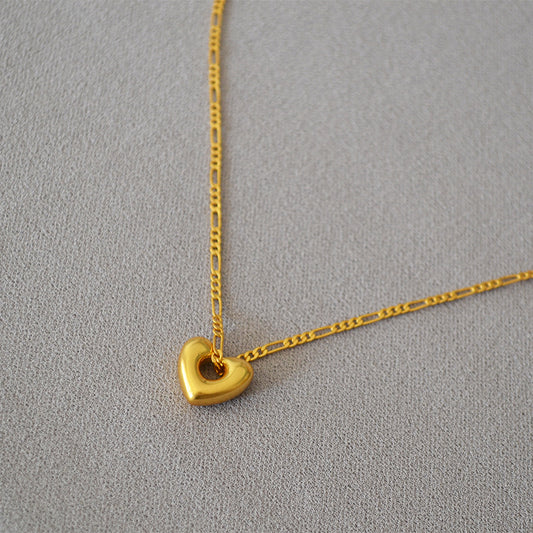 Brass Heart Pendant Figaro Chain Necklace