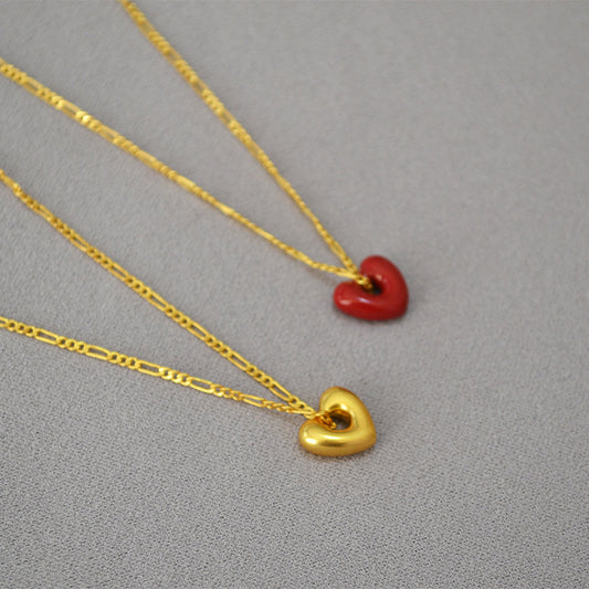 Brass Heart Pendant Figaro Chain Necklace