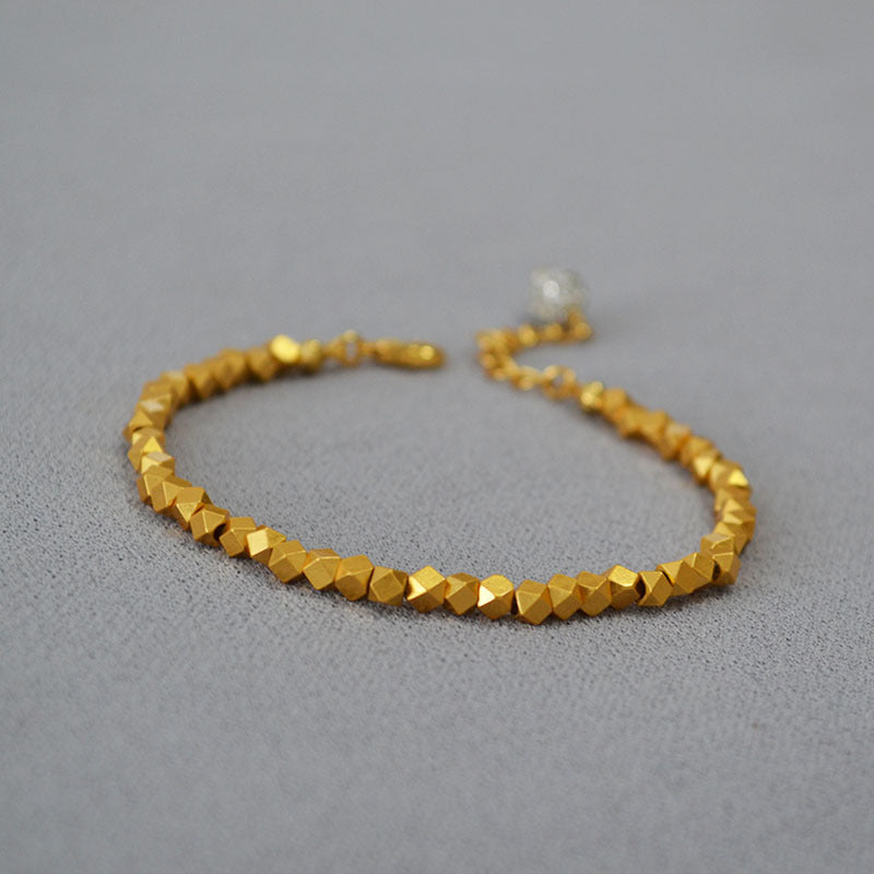 Brass Diamond-Cut Beaded Bracelet Bangle