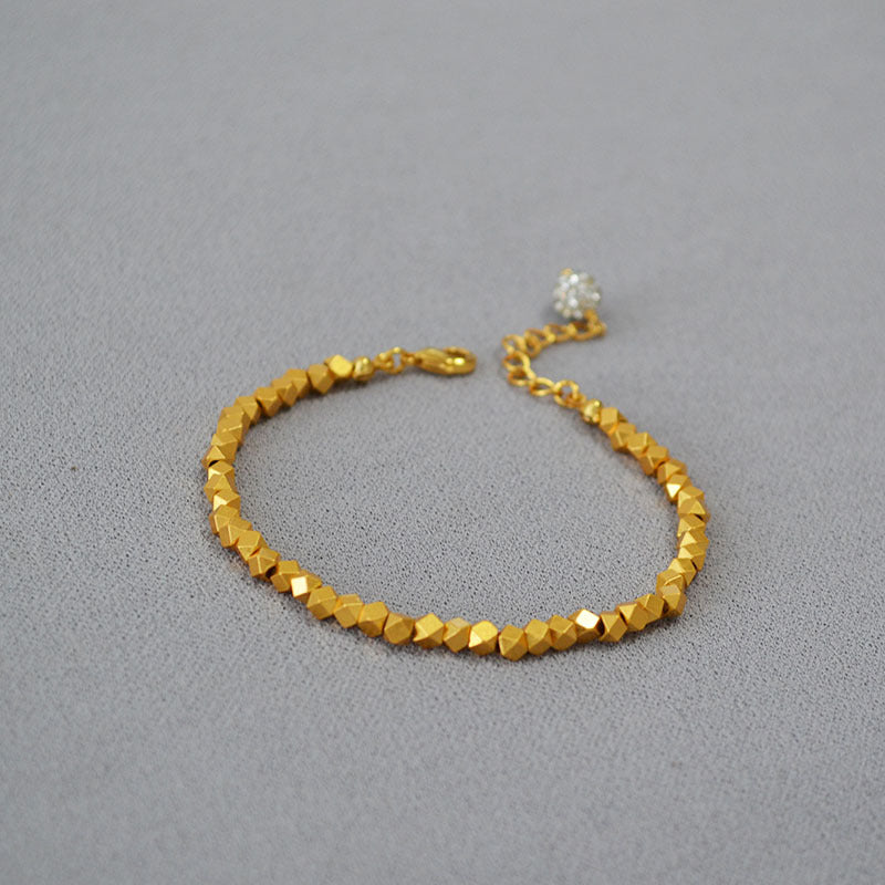 Brass Diamond-Cut Beaded Bracelet Bangle