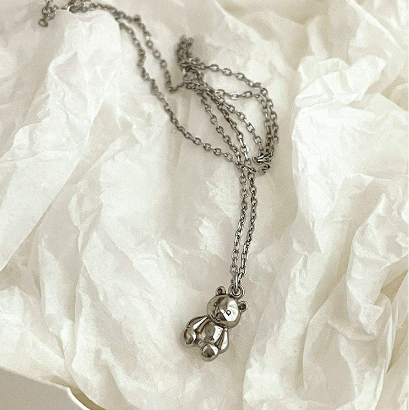 925 Sterling Silver Teddy Bear Pendant Necklace