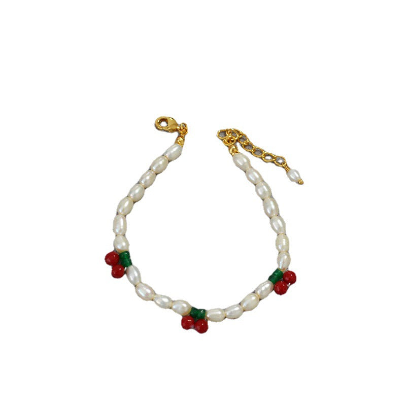 Brass Freshwater Pearl Cherry Charm Bracelet Bangle