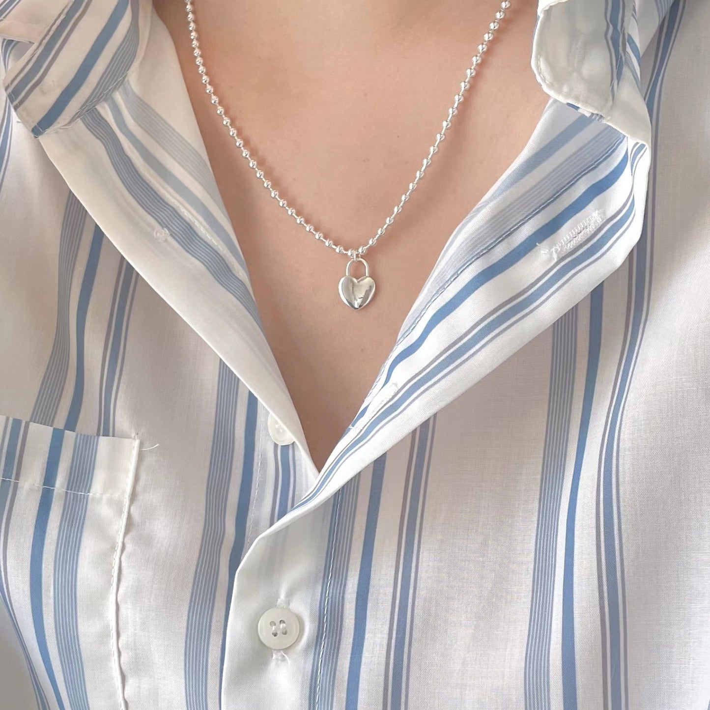 925 Sterling Silver Heart Lock Pendant Necklace