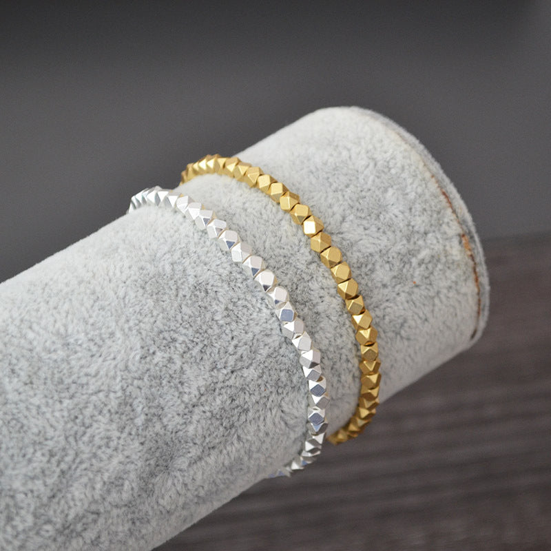 Brass Diamond-Cut Beaded Bracelet Bangle
