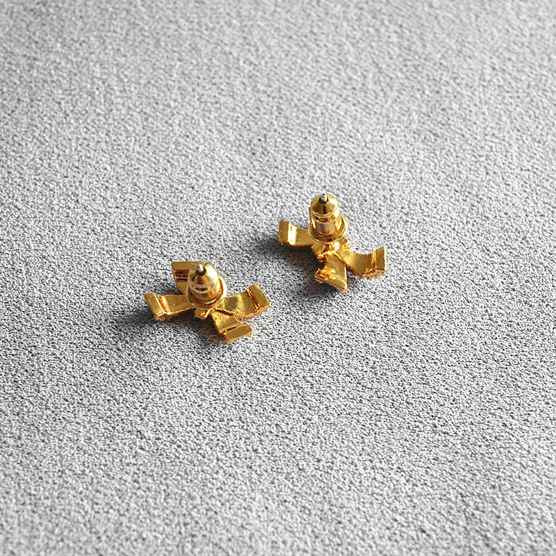 Brass Enamel Bow Earring Studs