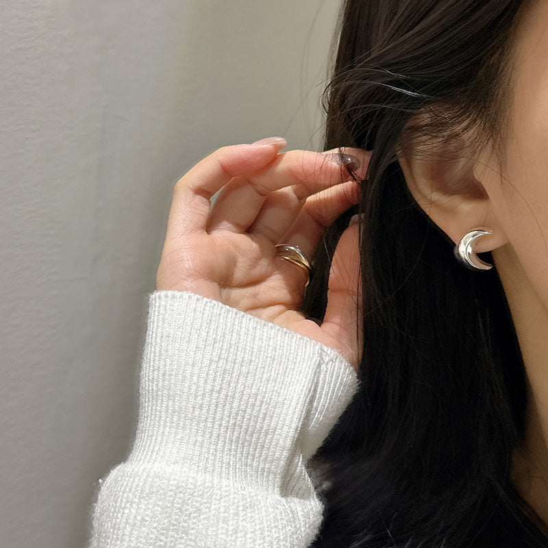 925 Sterling Silver Moon Stud Earrings