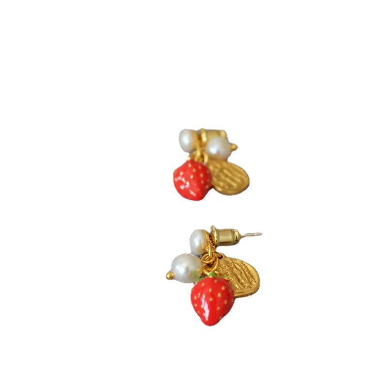 Brass Pearl Strawberry Earrings