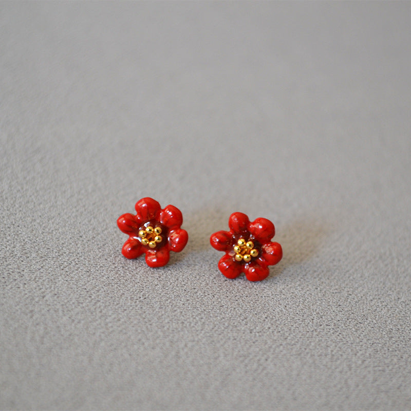 Brass Enamel Flower Earring Studs