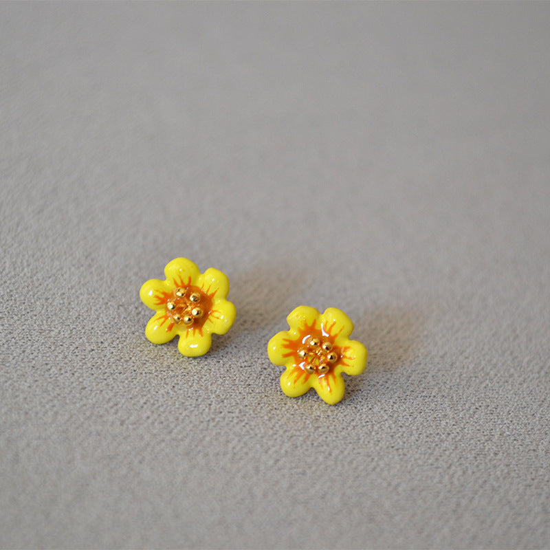 Brass Enamel Flower Earring Studs