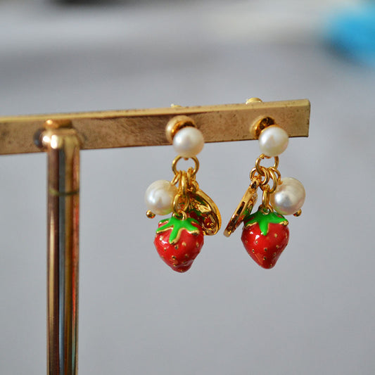 Brass Pearl Strawberry Earrings