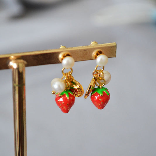Brass Pearl Strawberry Earrings