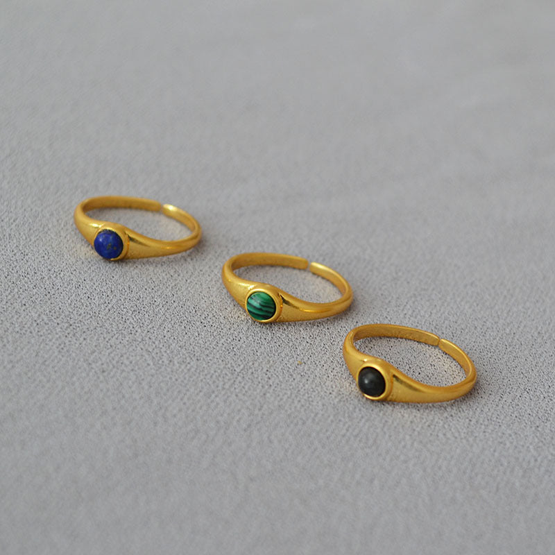 Brass Natural Stone Adjustable Ring