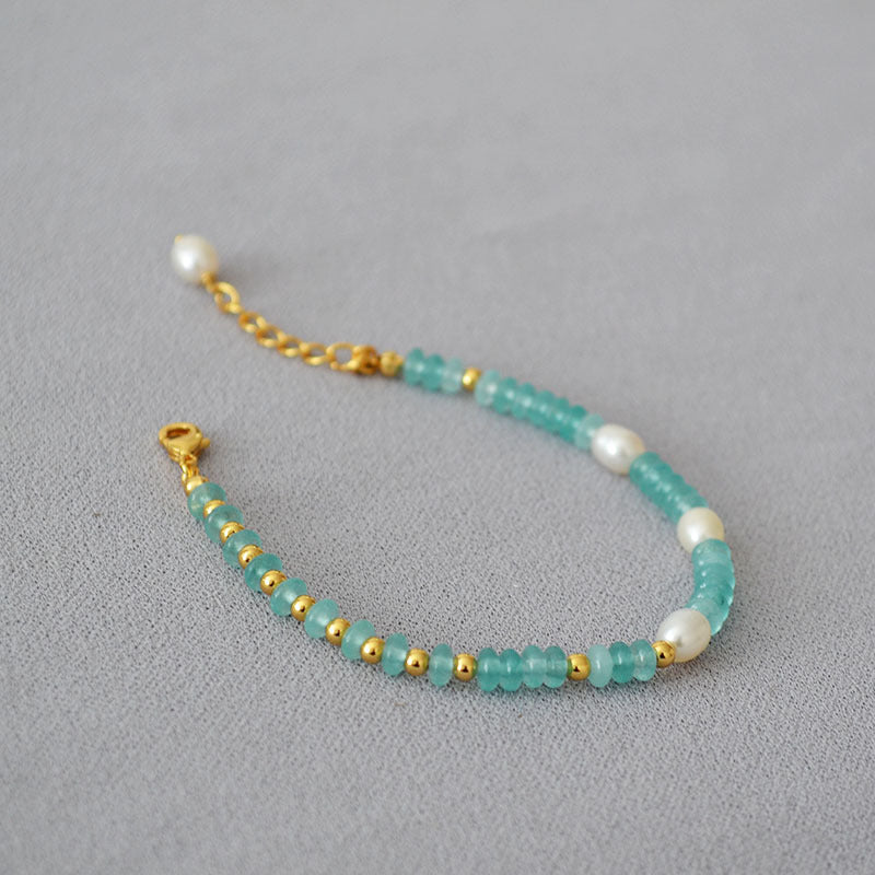 Freshwater Pearl Natural Stone Brass Bracelet Bangle