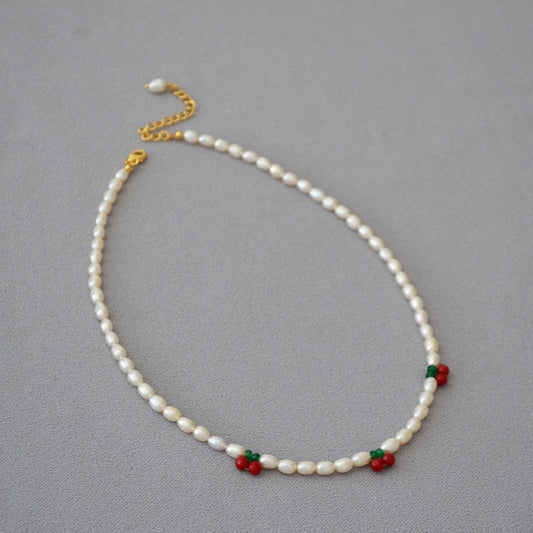 Brass Freshwater Pearl Cherry Design Necklace