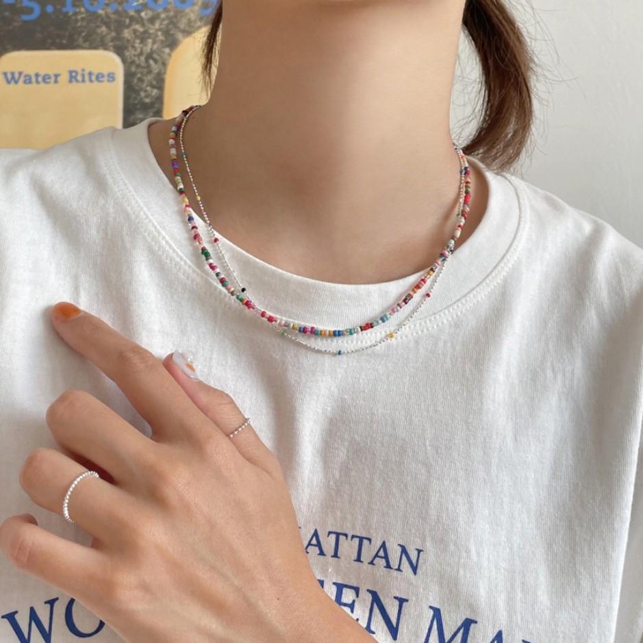 925 Sterling Silver Colorful Beaded Chain Necklace