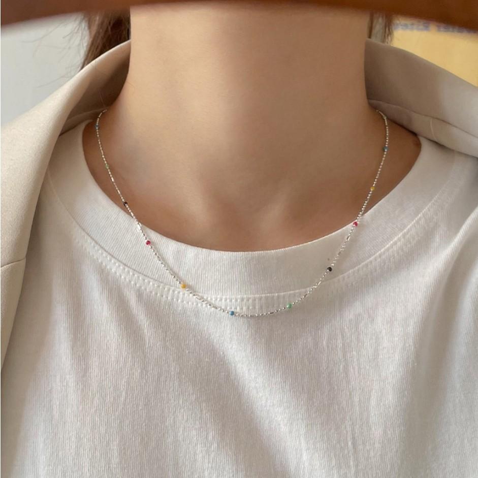 925 Sterling Silver Colorful Beaded Chain Necklace