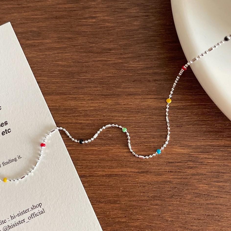 925 Sterling Silver Colorful Beaded Chain Necklace