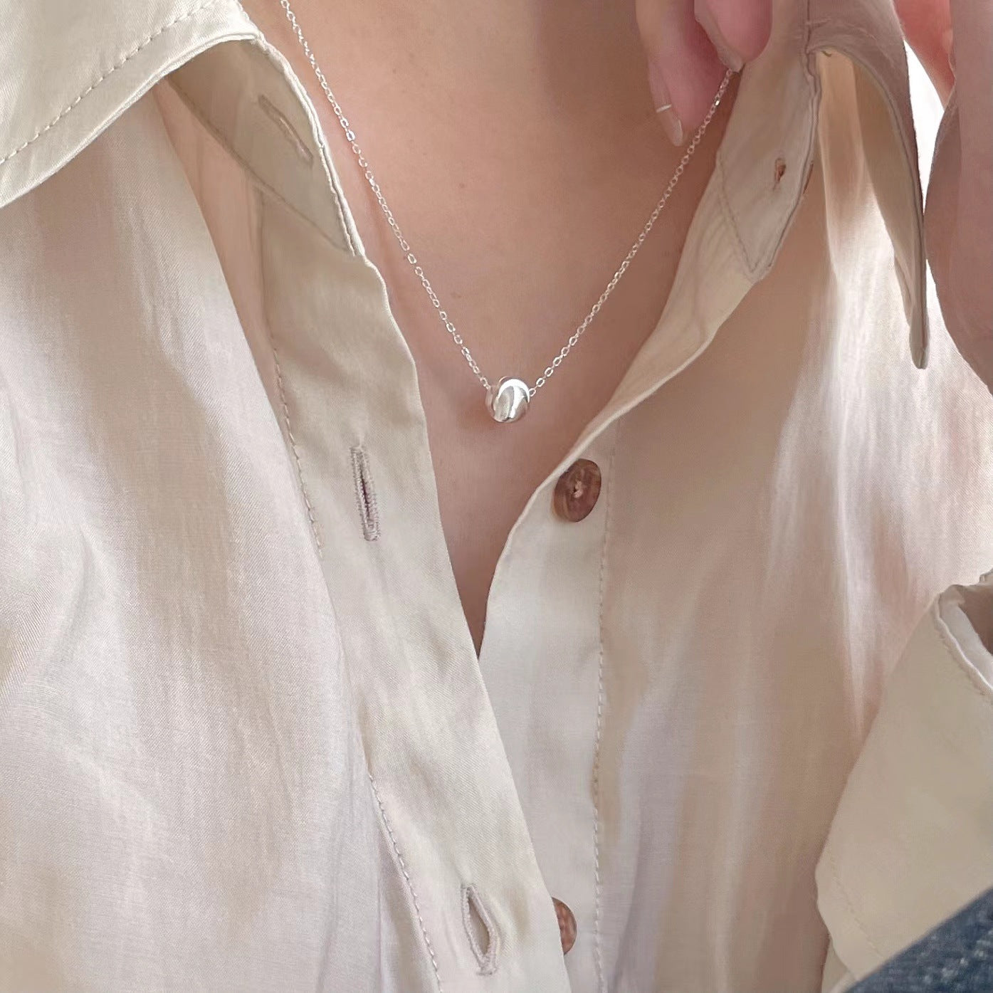925 Sterling Silver Ball Bead Pendant Necklace
