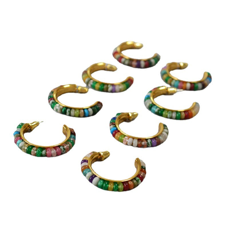 Brass Beaded Hoop Earrings