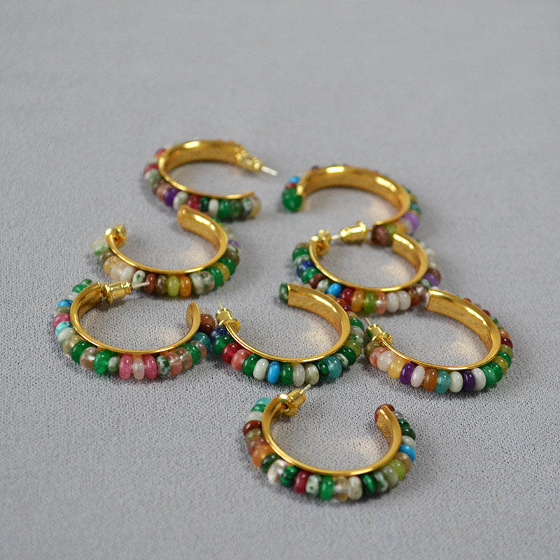 Brass Beaded Hoop Earrings