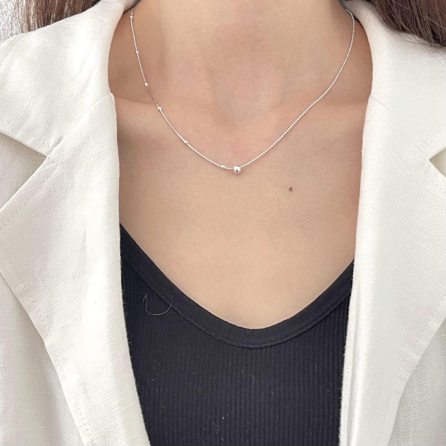 925 Sterling Silver Ball Bead Pendant Necklace