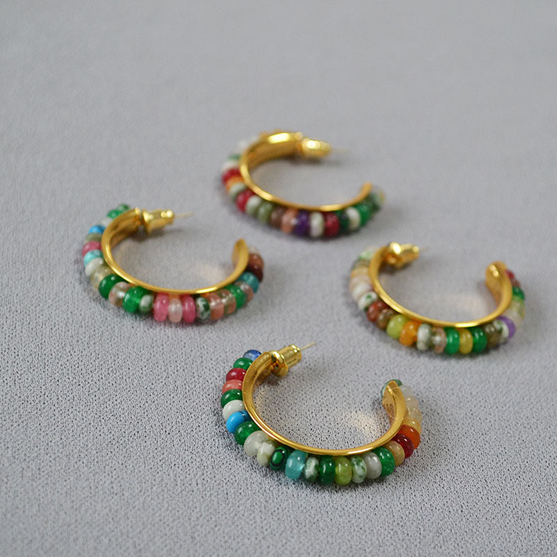Brass Beaded Hoop Earrings