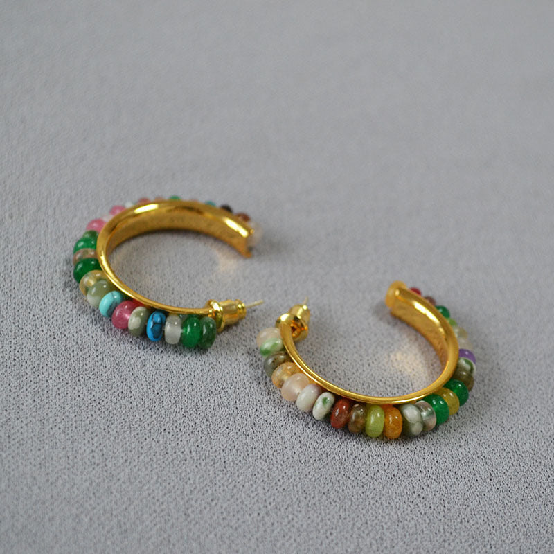 Brass Beaded Hoop Earrings