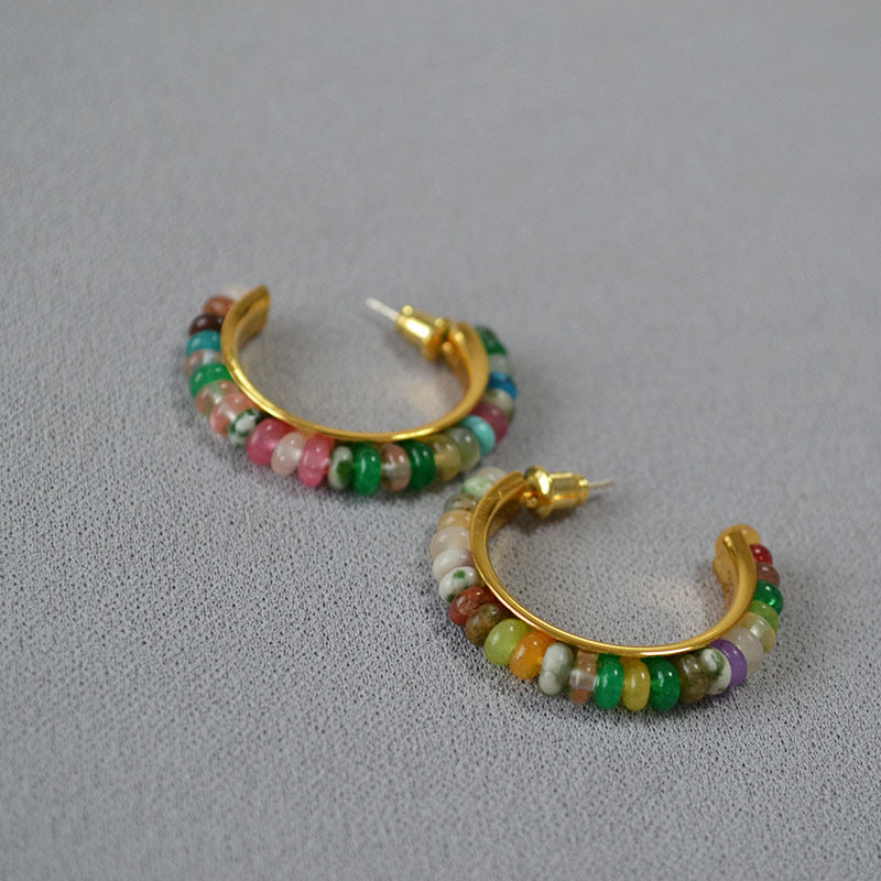 Brass Beaded Hoop Earrings