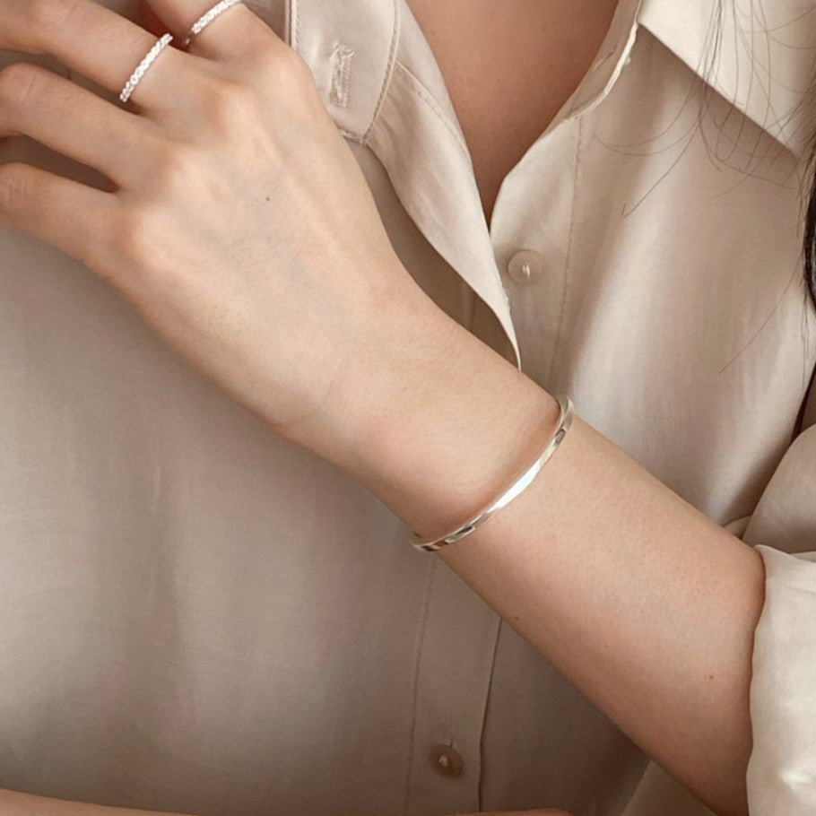 925 Sterling Silver Simple Fashion Adjustable Bangle Bracelet