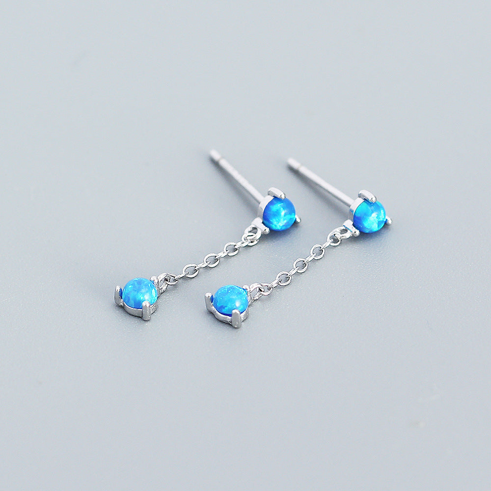 925 Sterling Silver Opal Chain Earring Studs